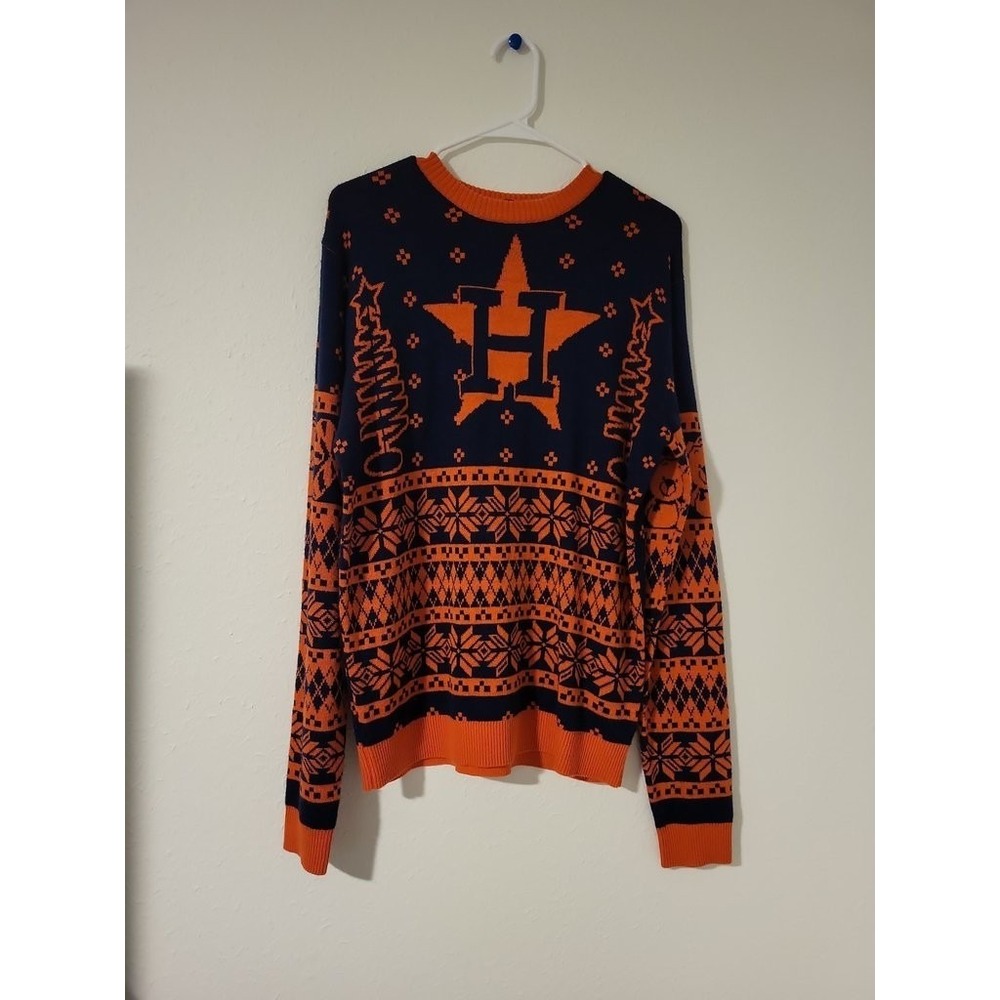 Houston Astros MLB Sweater Mens Medium‎ Navy Orange Fair Isle Knit
